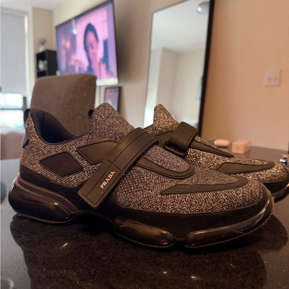 Prada Black Sneakers with Velcro Closure and Chunky Sole